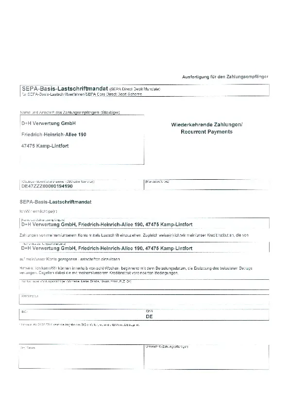 Titelseite zum Dokument SEPA-Basis-Lastschriftmandat